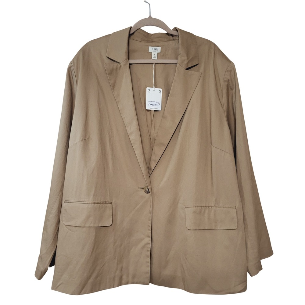 a.n.a Womens 2X Tannin Tan Lyocell Linen Blend Single Button Blazer New NWT $84 - Picture 1 of 9